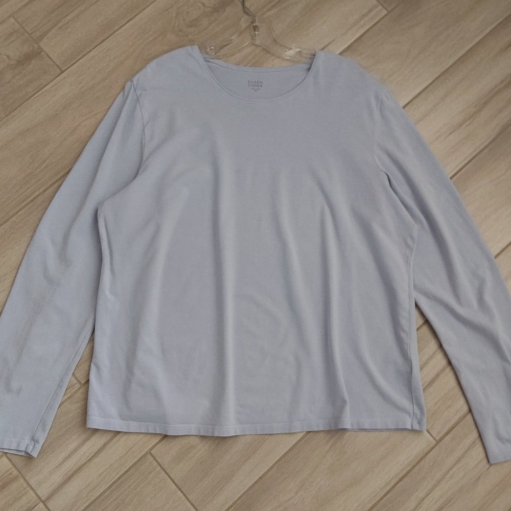Eileen Fisher Blue Round Neck Long Sleeve Cotton Knit T-shirt Top Size XL